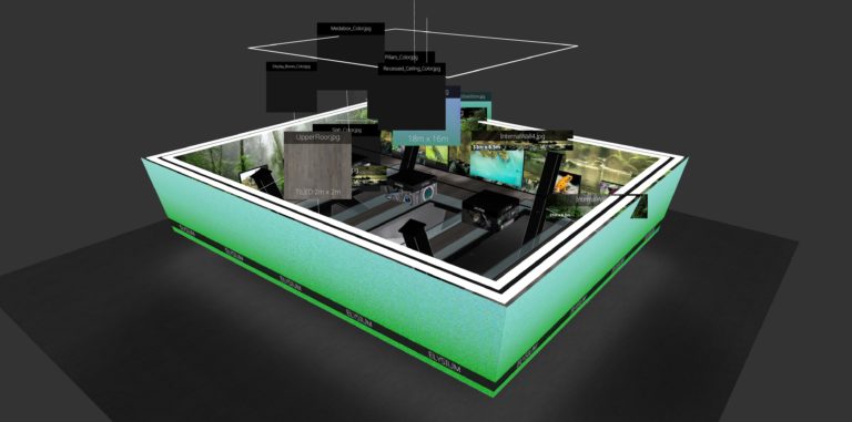 Exploded 3D diagram of an exhibition stand